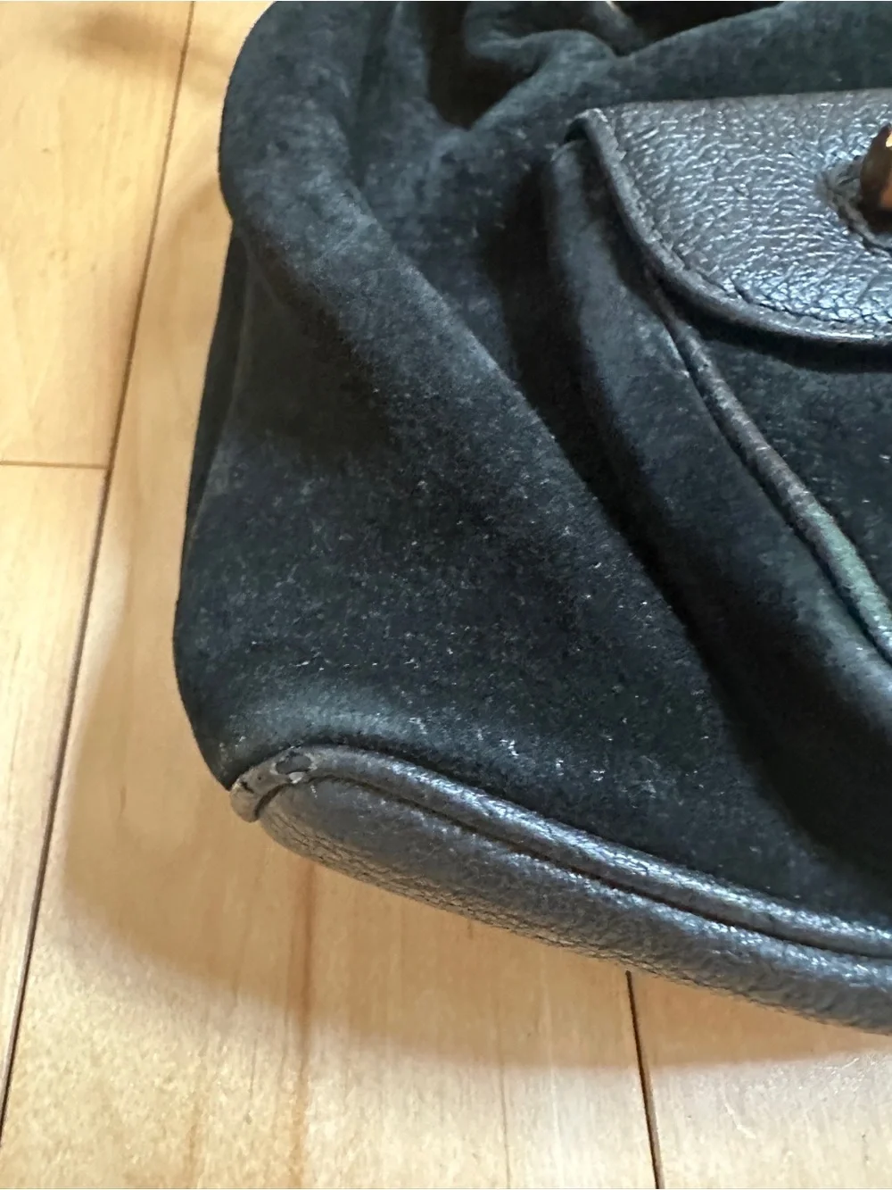 Gucci Black Suede & Leather Backpack with Bamboo Handle Accent